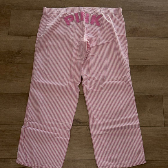 Victoria Secret Y2K Pink Striped Pajama Pants Embroiderd Sparkly Thread Gold Ski
